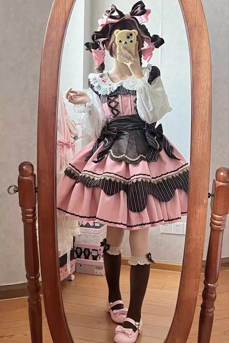 Lolita Dress - Strawberry And Mint Chocolate, 2 Colors, Lace-Up, Sweet Style, Bow Detail - additional product view 5
