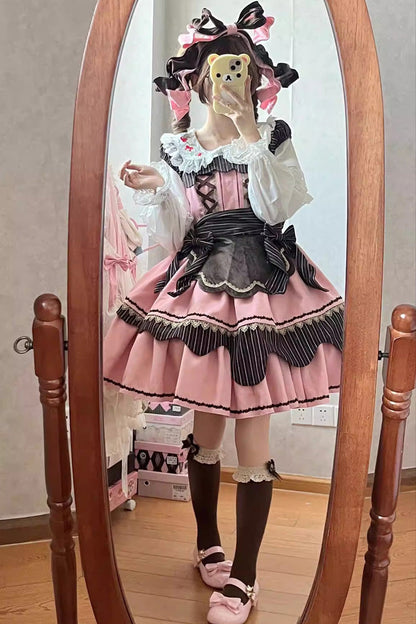 Lolita Dress - Strawberry And Mint Chocolate, 2 Colors, Lace-Up, Sweet Style, Bow Detail - additional product view 5