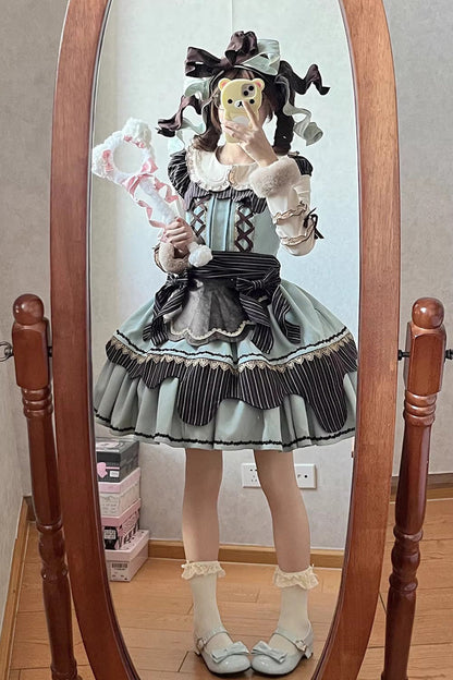 Lolita Dress - Strawberry And Mint Chocolate, 2 Colors, Lace-Up, Sweet Style, Bow Detail - additional product view 7