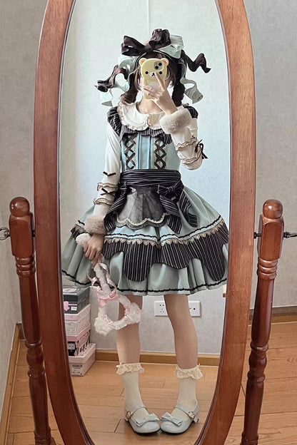 Lolita Dress - Strawberry And Mint Chocolate, 2 Colors, Lace-Up, Sweet Style, Bow Detail - additional product view 8