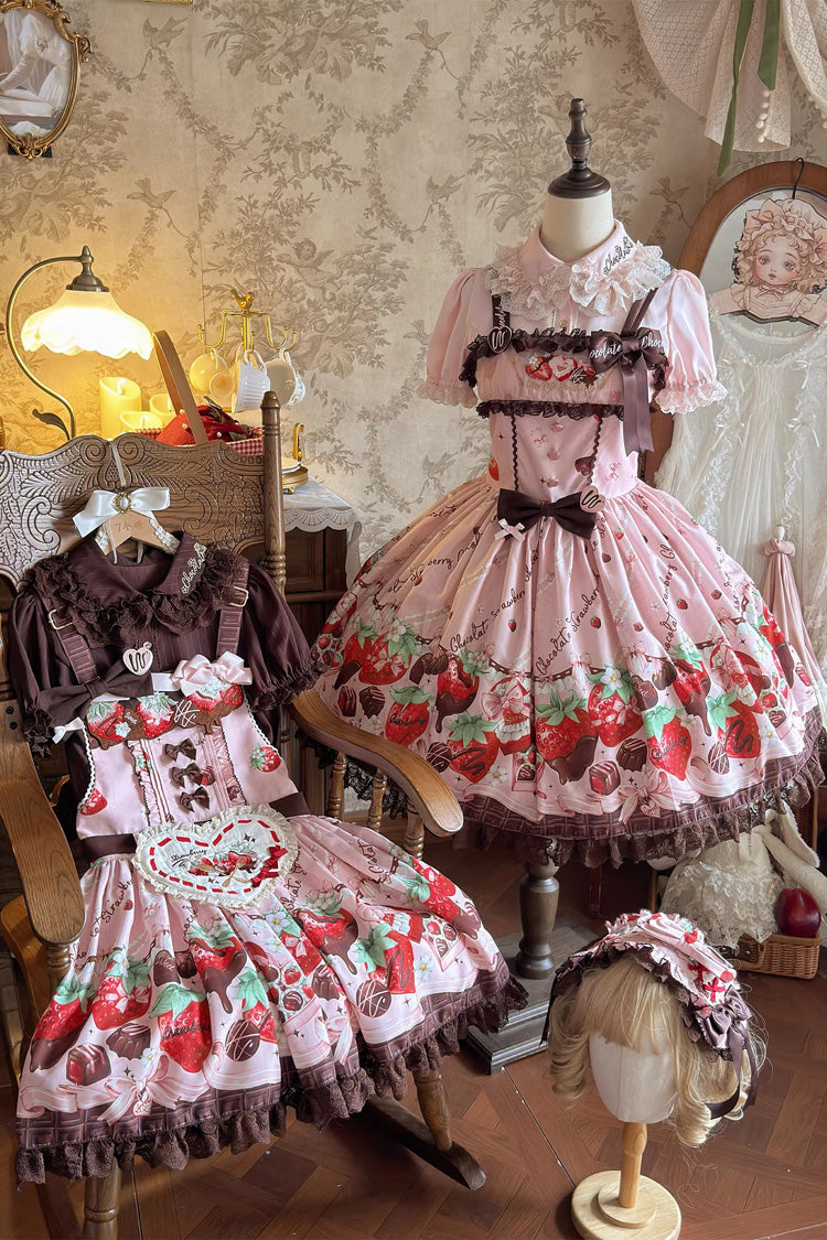 Lolita Dress - Strawberry Chocolate Lover, Pink, Square Collar, Lace Trim, Ruffled - additional product view 15