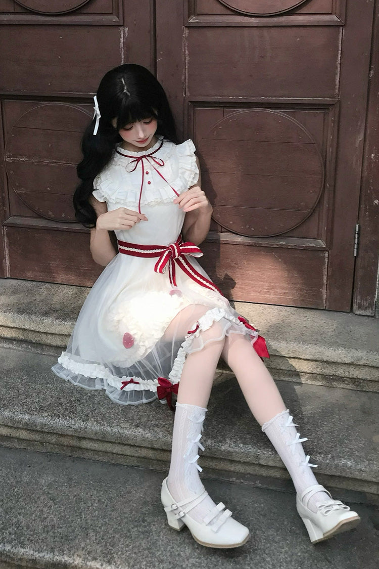 Lolita Dress - Strawberry Mousse Cake, Ivory, Stand Collar, Lace Trim, Ruffled - additional product view 4