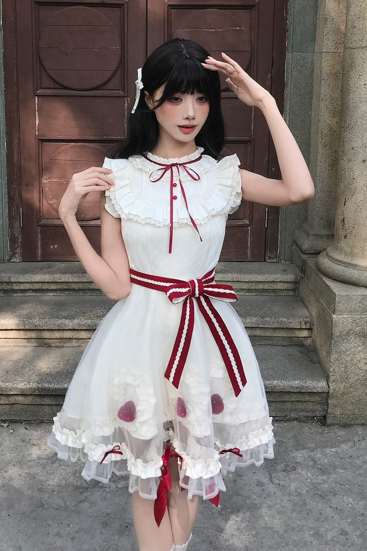 Lolita Dress - Strawberry Mousse Cake, Ivory, Stand Collar, Lace Trim, Ruffled - additional product view 5