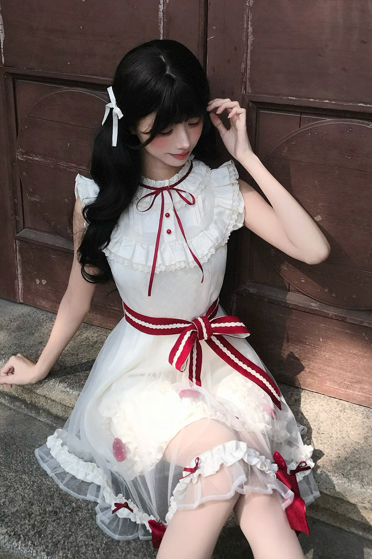 Lolita Dress - Strawberry Mousse Cake, Ivory, Stand Collar, Lace Trim, Ruffled - additional product view 8