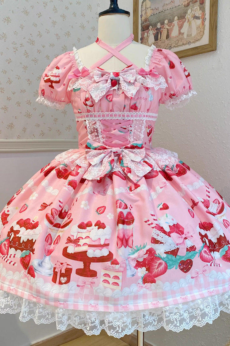 Lolita Dress - Strawberry Parfait, Pink, Bow Detail, Lace Trim, Ruffled - additional product view 3