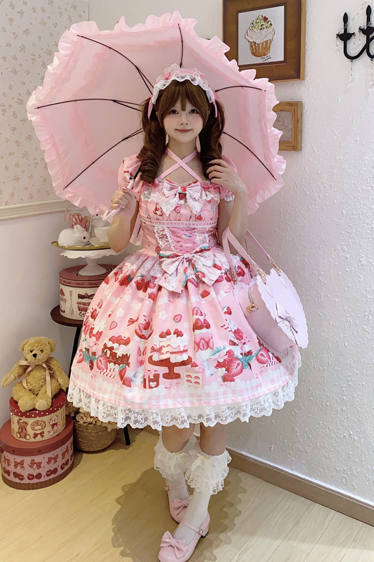 Lolita Dress - Strawberry Parfait, Pink, Bow Detail, Lace Trim, Ruffled - additional product view 4