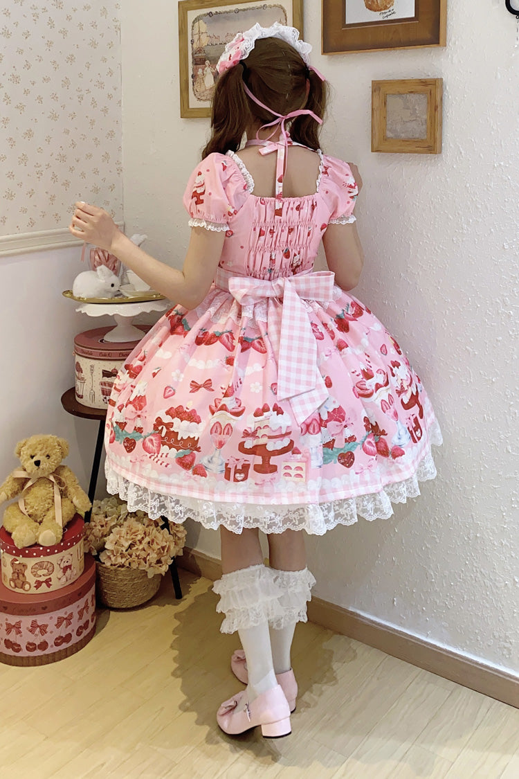 Lolita Dress - Strawberry Parfait, Pink, Bow Detail, Lace Trim, Ruffled - additional product view 9