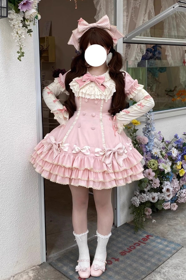 Lolita Dress - Striped Layered, Pink, Striped, Bow Detail, Ruffled - additional product view 2