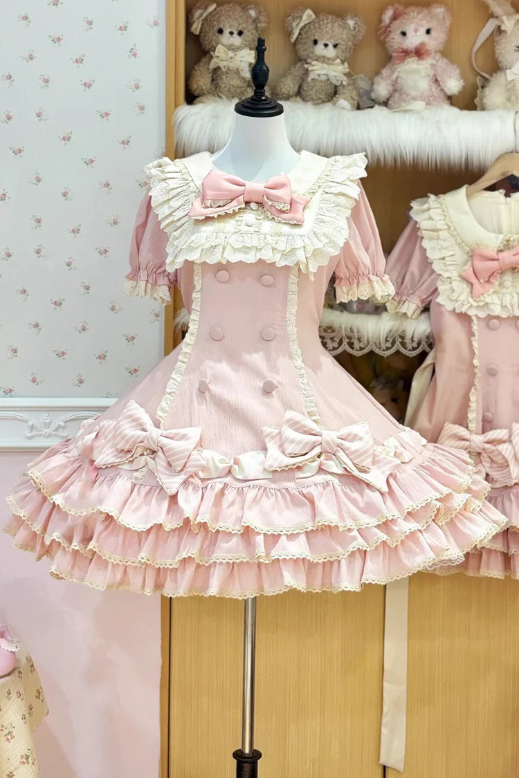 Lolita Dress - Striped Layered, Pink, Striped, Bow Detail, Ruffled - additional product view 3