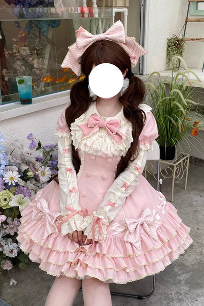 Lolita Dress - Striped Layered, Pink, Striped, Bow Detail, Ruffled - additional product view 5
