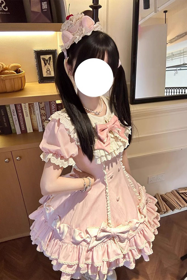 Lolita Dress - Striped Layered, Pink, Striped, Bow Detail, Ruffled - additional product view 6