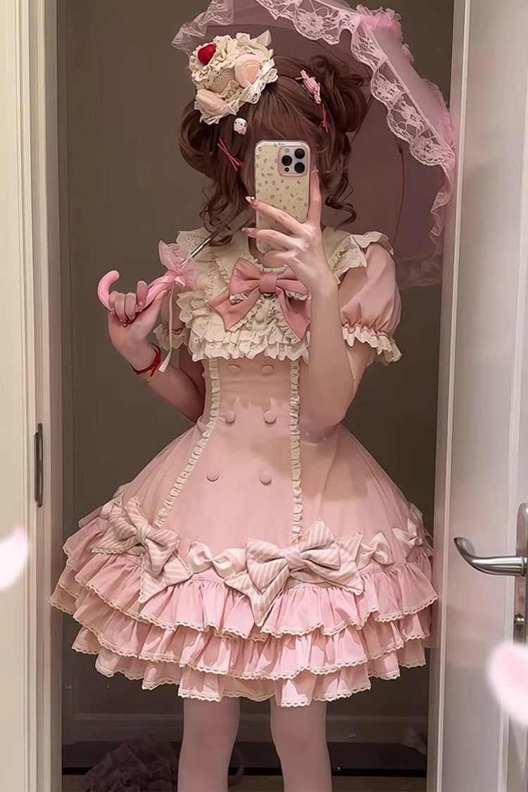 Lolita Dress - Striped Layered, Pink, Striped, Bow Detail, Ruffled - additional product view 7