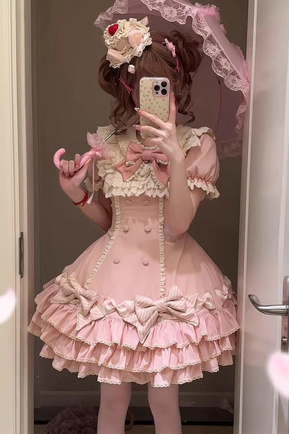 Lolita Dress - Striped Layered, Pink, Striped, Bow Detail, Ruffled - additional product view 7