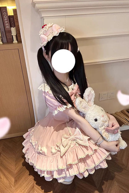 Lolita Dress - Striped Layered, Pink, Striped, Bow Detail, Ruffled - additional product view 9