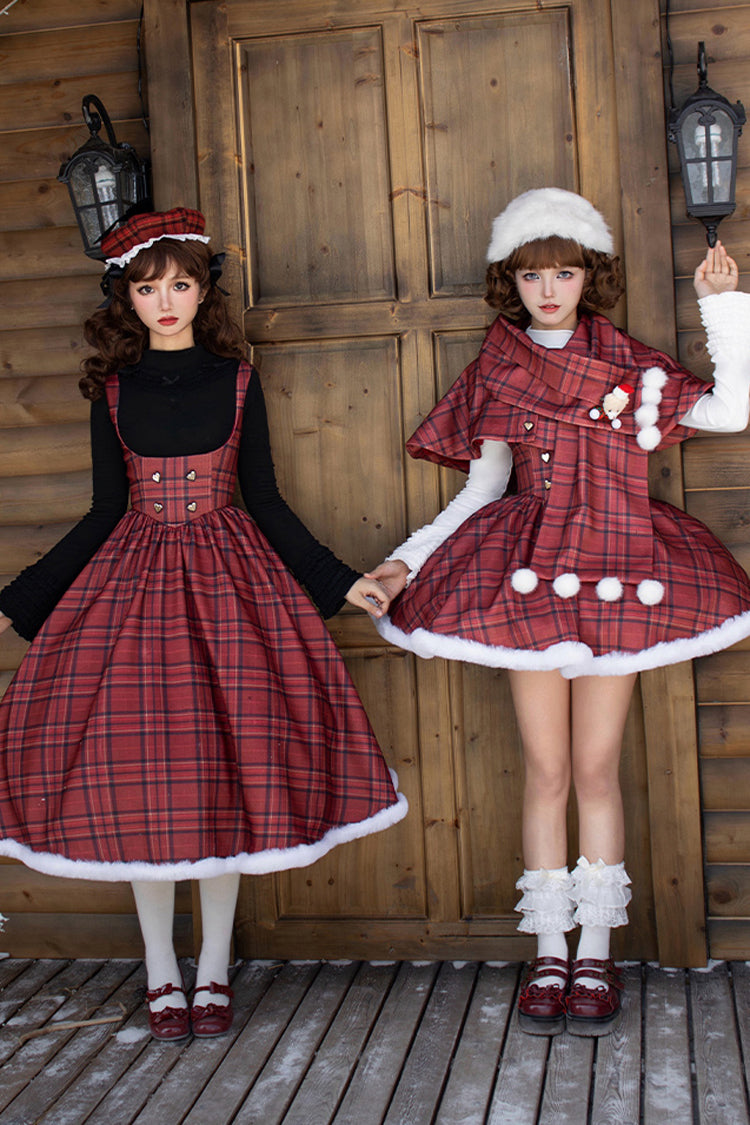 Lolita Dress - Striped Plaid Print Fall Winter, Red, Short Version, Long Version, Plaid - additional product view 2