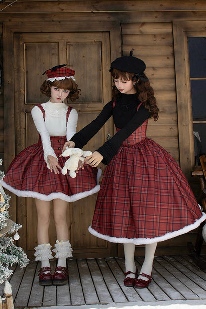 Lolita Dress - Striped Plaid Print Fall Winter, Red, Short Version, Long Version, Plaid - additional product view 4