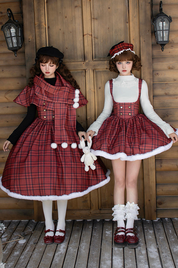 Lolita Dress - Striped Plaid Print Fall Winter, Red, Short Version, Long Version, Plaid - additional product view 6
