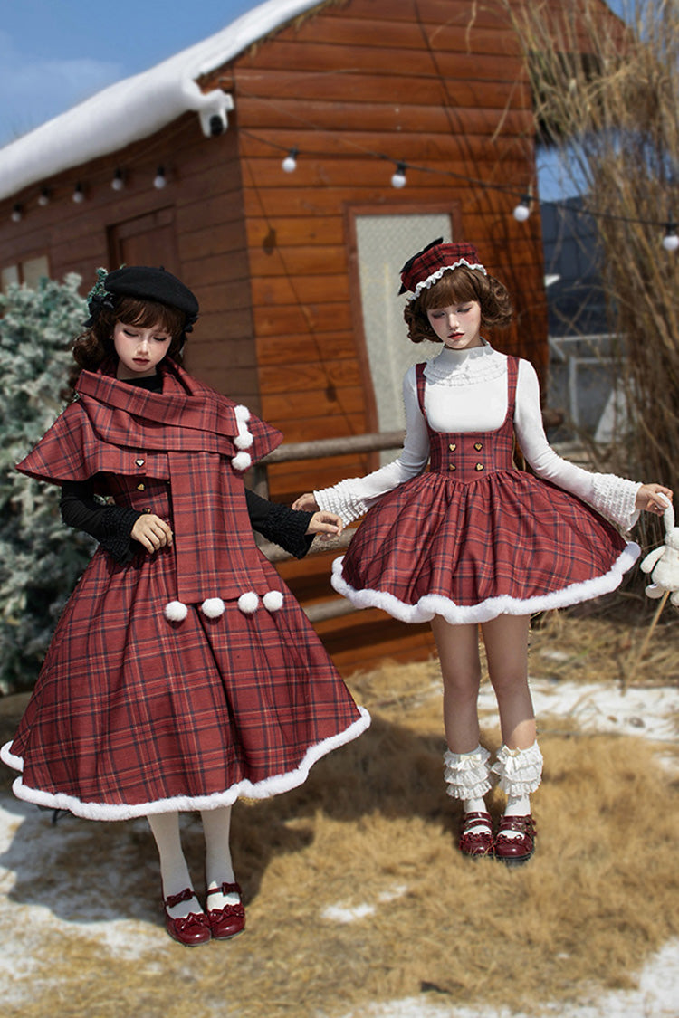 Lolita Dress - Striped Plaid Print Fall Winter, Red, Short Version, Long Version, Plaid - additional product view 7