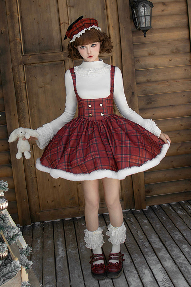 Lolita Dress - Striped Plaid Print Fall Winter, Red, Short Version, Long Version, Plaid - additional product view 8