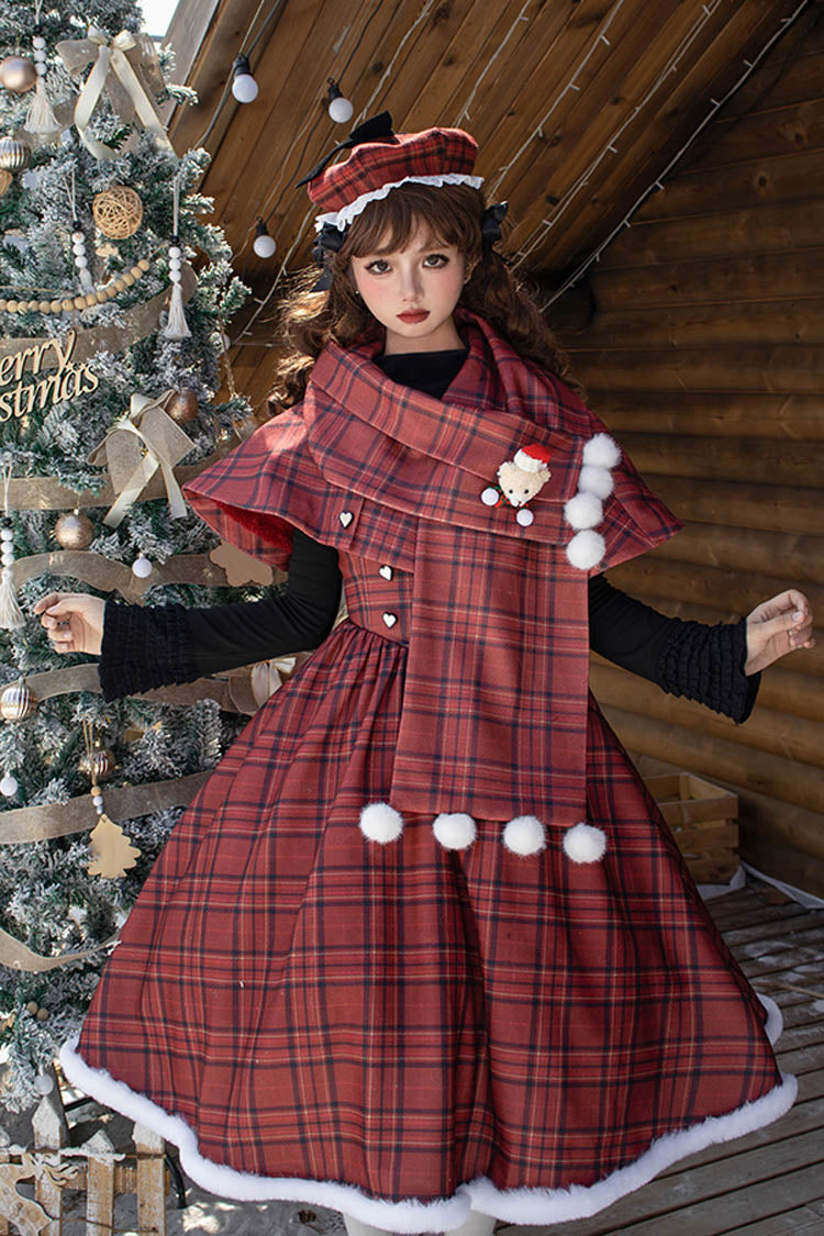 Lolita Dress - Striped Plaid Print Fall Winter, Red, Short Version, Long Version, Plaid - additional product view 10