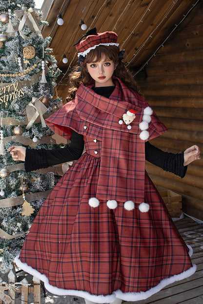 Lolita Dress - Striped Plaid Print Fall Winter, Red, Short Version, Long Version, Plaid - additional product view 10