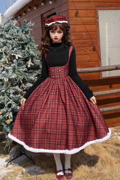 Lolita Dress - Striped Plaid Print Fall Winter, Red, Short Version, Long Version, Plaid - additional product view 11