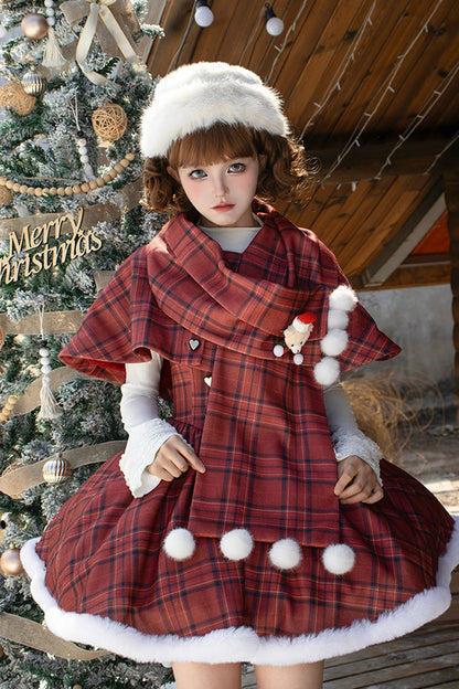 Lolita Dress - Striped Plaid Print Fall Winter, Red, Short Version, Long Version, Plaid - additional product view 14