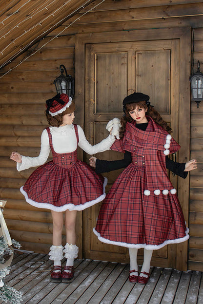 Lolita Dress - Striped Plaid Print Fall Winter, Red, Short Version, Long Version, Plaid - additional product view 15