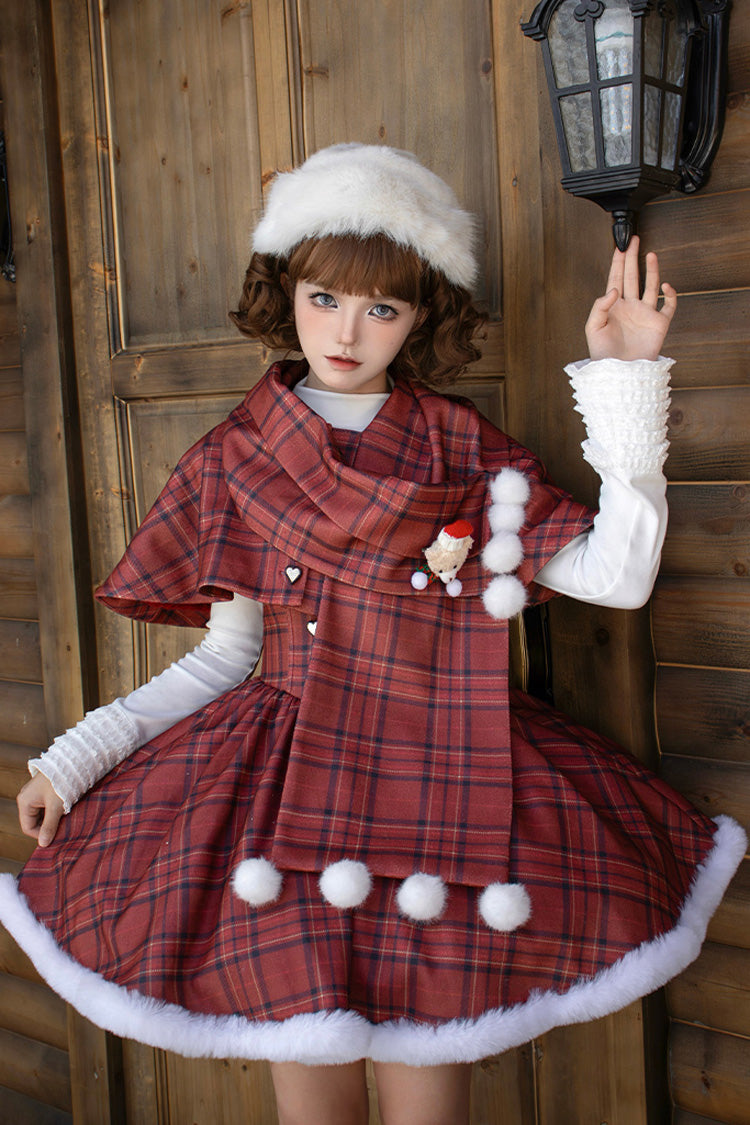 Lolita Dress - Striped Plaid Print Fall Winter, Red, Short Version, Long Version, Plaid - main product image