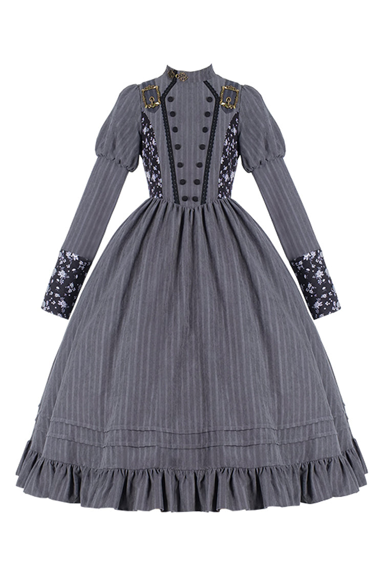 Lolita Dress - Stripes Print, Gray, Classic Style, Printed, Long Sleeves - additional product view 6