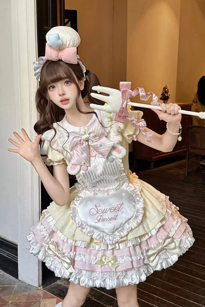 Lolita Dress - Sweet Bunny Chef, 2 Colors, Layered, Sweet Style, Bow Detail - additional product view 3