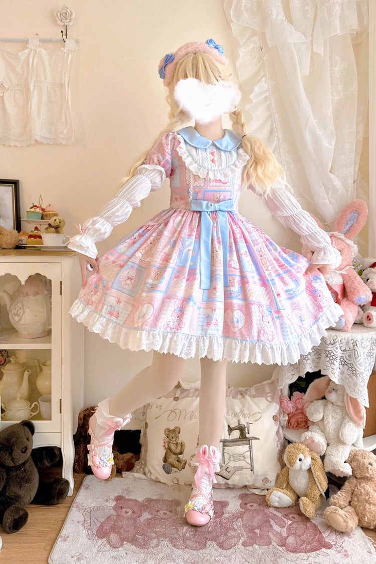 Lolita Dress - Sweetheart Bunny Bear, 3 Colors, Long Sleeves, Sweet Style, Bow Detail - additional product view 2