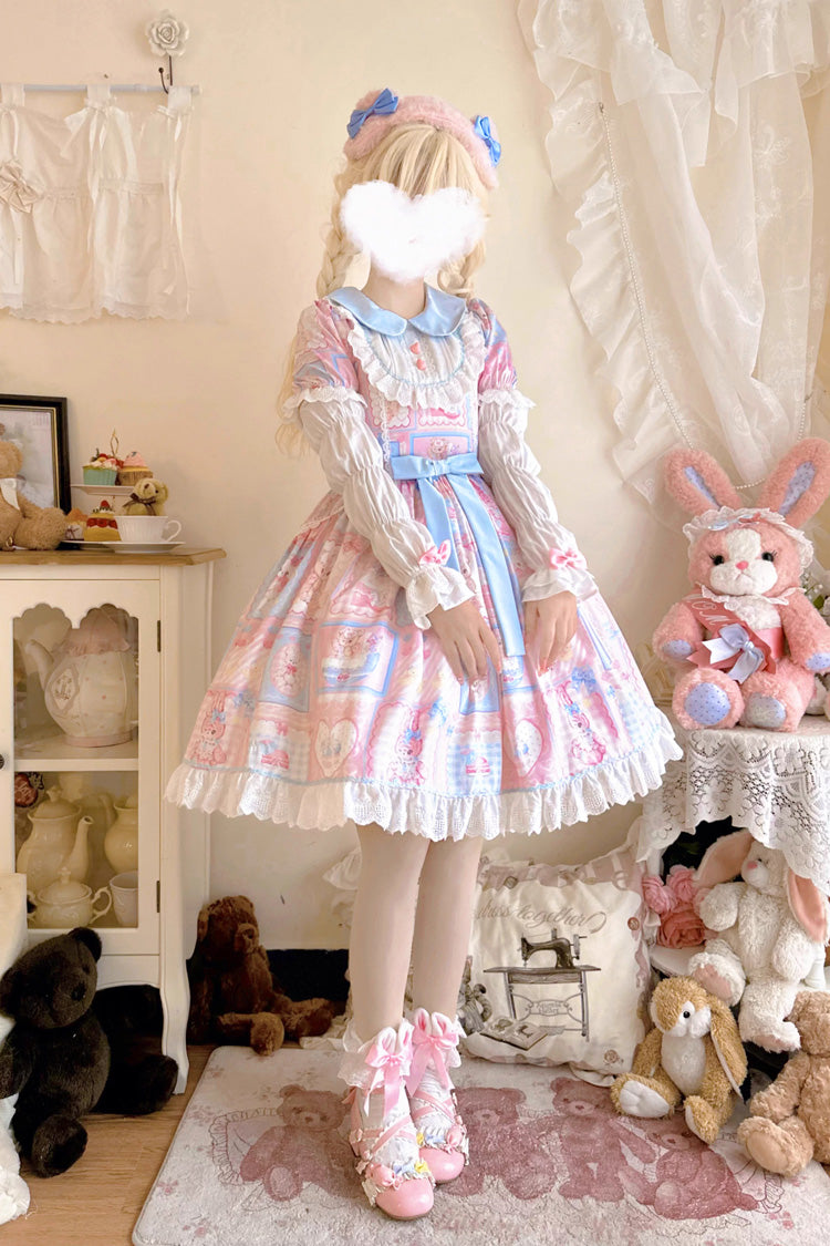 Lolita Dress - Sweetheart Bunny Bear, 3 Colors, Long Sleeves, Sweet Style, Bow Detail - additional product view 3