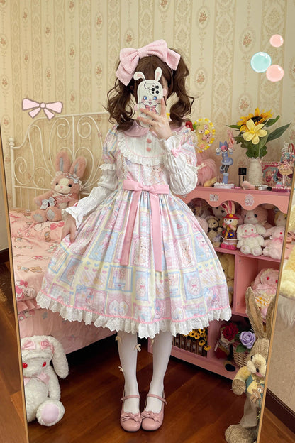 Lolita Dress - Sweetheart Bunny Bear, 3 Colors, Long Sleeves, Sweet Style, Bow Detail - additional product view 5