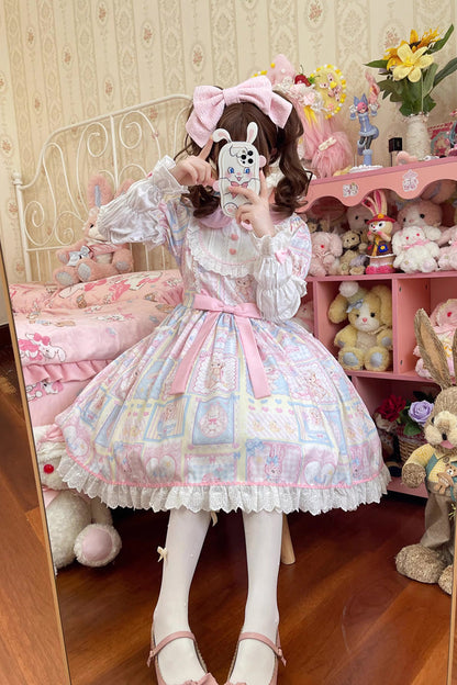 Lolita Dress - Sweetheart Bunny Bear, 3 Colors, Long Sleeves, Sweet Style, Bow Detail - additional product view 6