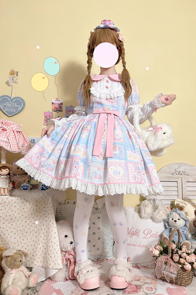 Lolita Dress - Sweetheart Bunny Bear, 3 Colors, Long Sleeves, Sweet Style, Bow Detail - additional product view 7