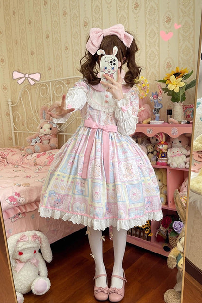 Lolita Dress - Sweetheart Bunny Bear, 3 Colors, Long Sleeves, Sweet Style, Bow Detail - M Yellow / L Yellow option