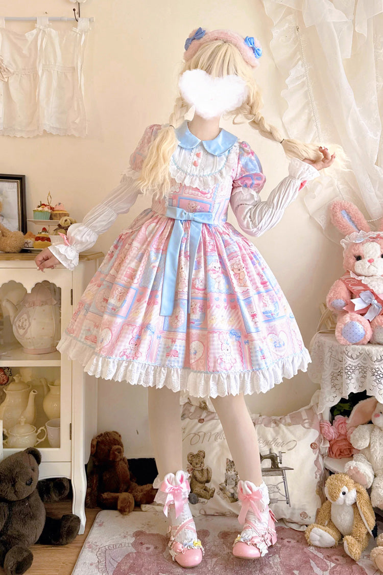 Lolita Dress - Sweetheart Bunny Bear, 3 Colors, Long Sleeves, Sweet Style, Bow Detail - main product image