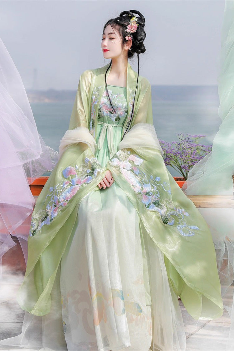 Lolita Dress - Tang Dynasty, Green, Chinese-Inspired Style, Printed, Embroidered - additional product view 2