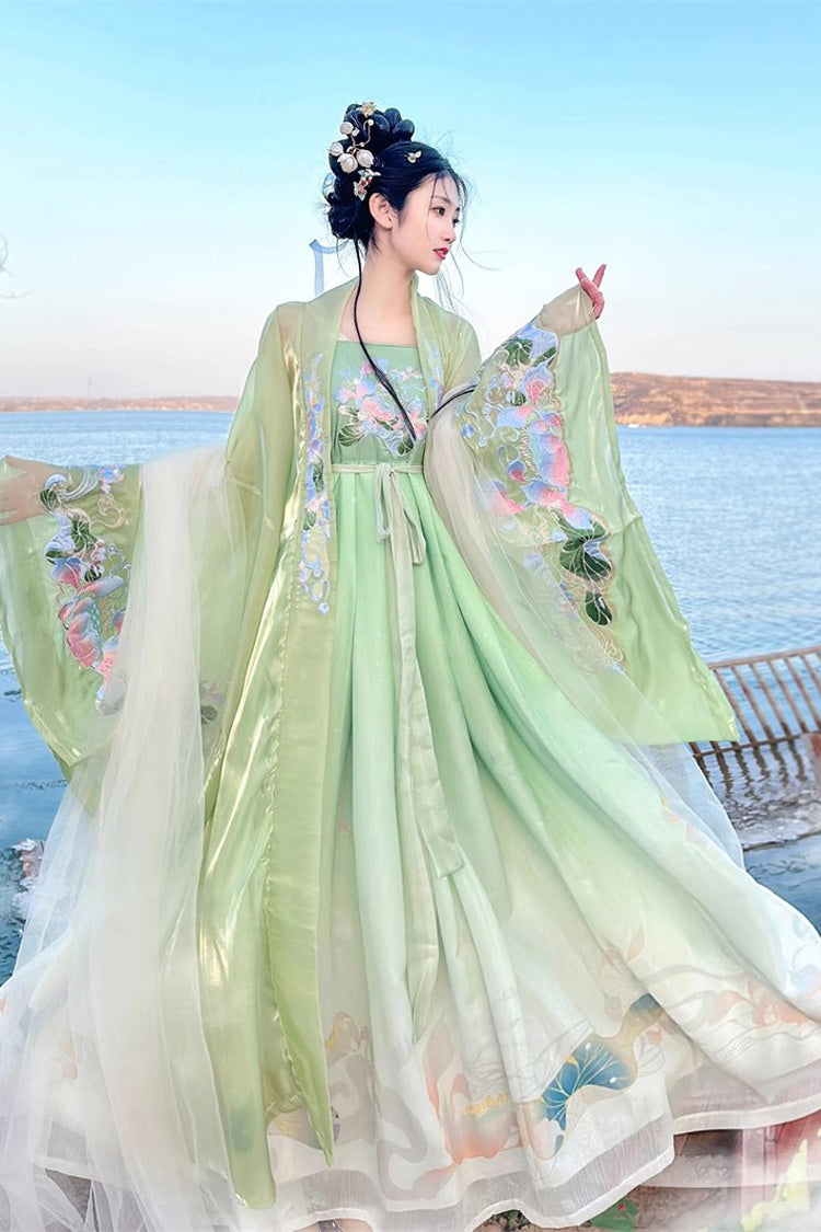Lolita Dress - Tang Dynasty, Green, Chinese-Inspired Style, Printed, Embroidered - additional product view 3