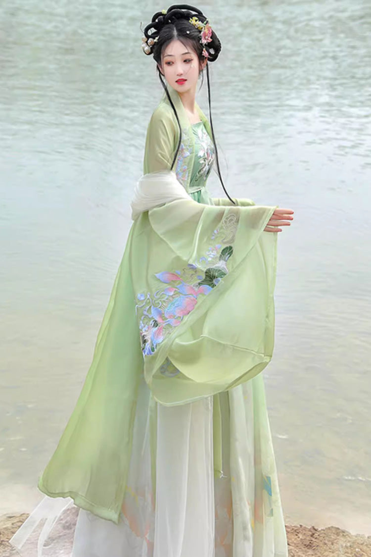 Lolita Dress - Tang Dynasty, Green, Chinese-Inspired Style, Printed, Embroidered - additional product view 4