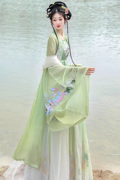 Lolita Dress - Tang Dynasty, Green, Chinese-Inspired Style, Printed, Embroidered - additional product view 4