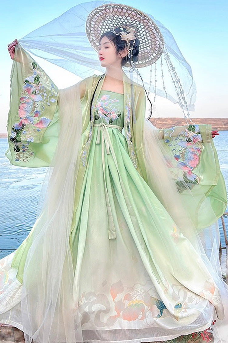 Lolita Dress - Tang Dynasty, Green, Chinese-Inspired Style, Printed, Embroidered - main product image