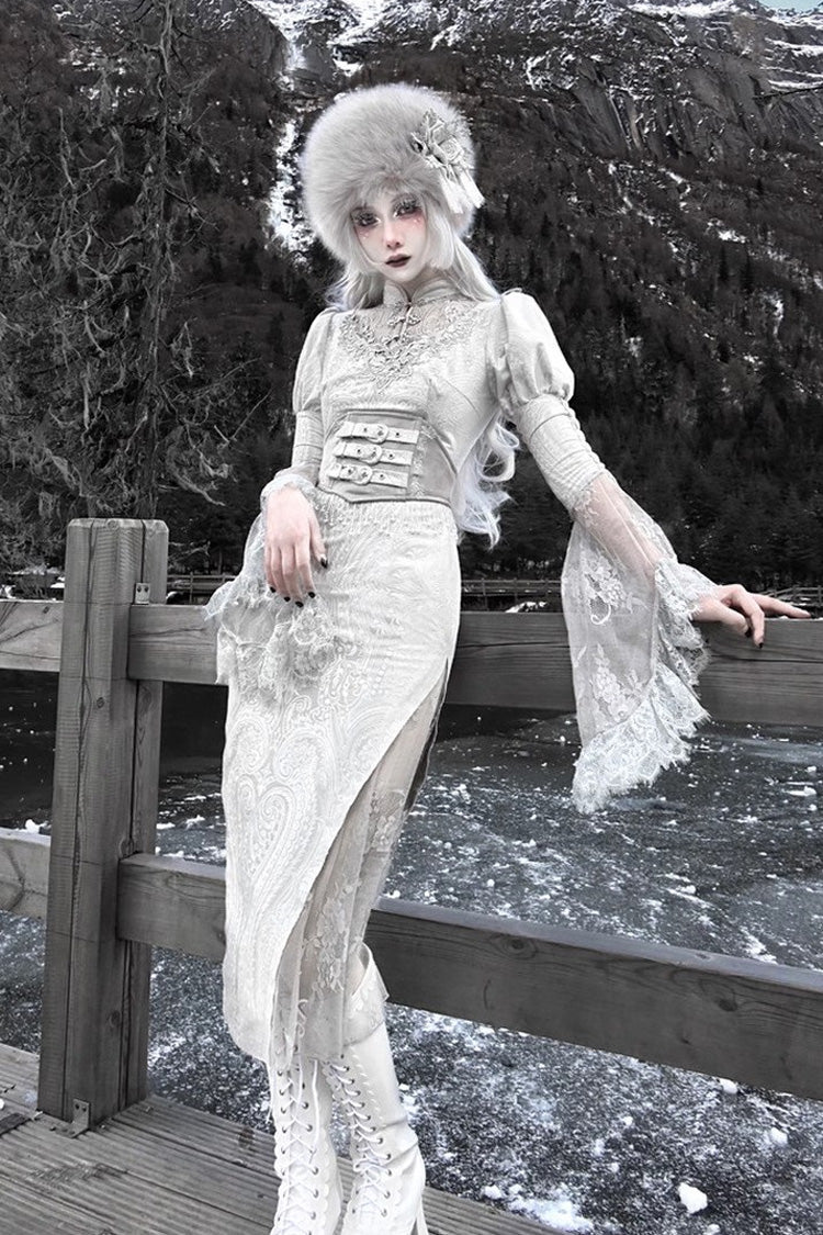 Lolita Dress - The Call Of The Snow Country, Silver, Fishtail Silhouette, High Waist - additional product view 2