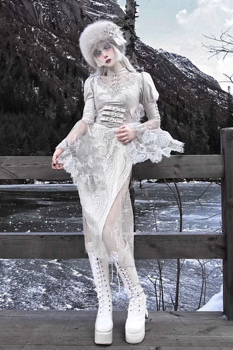 Lolita Dress - The Call Of The Snow Country, Silver, Fishtail Silhouette, High Waist - additional product view 3