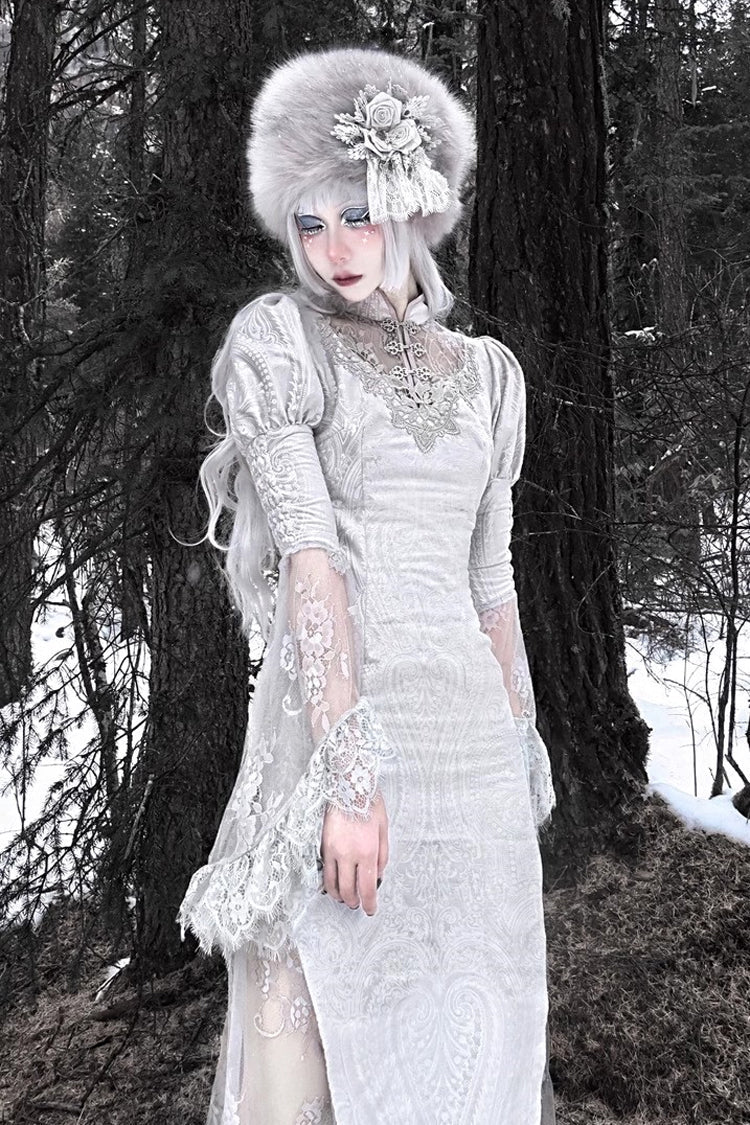Lolita Dress - The Call Of The Snow Country, Silver, Fishtail Silhouette, High Waist - additional product view 4