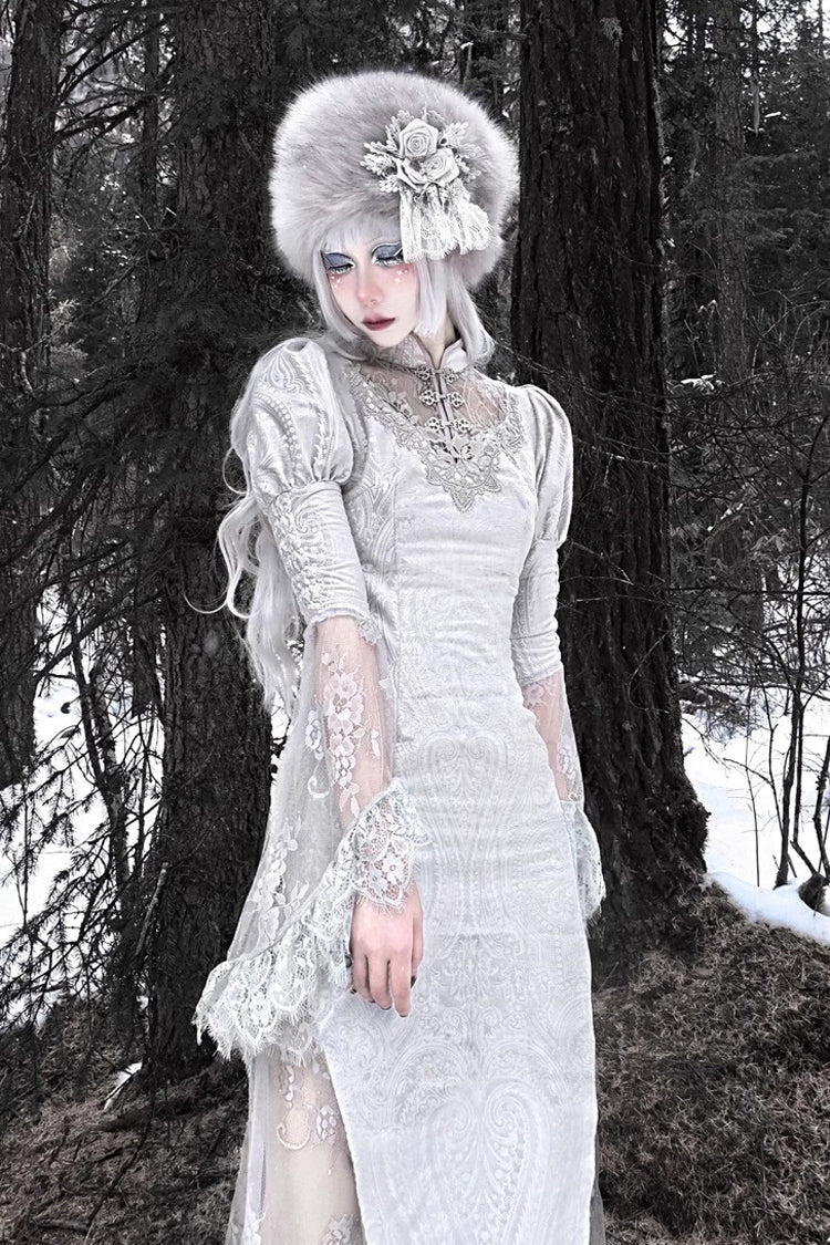 Lolita Dress - The Call Of The Snow Country, Silver, Fishtail Silhouette, High Waist - additional product view 5