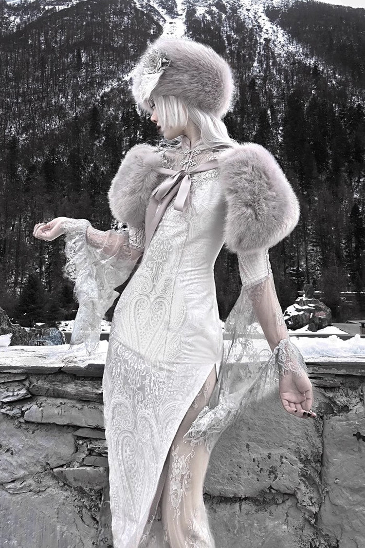 Lolita Dress - The Call Of The Snow Country, Silver, Fishtail Silhouette, High Waist - additional product view 6