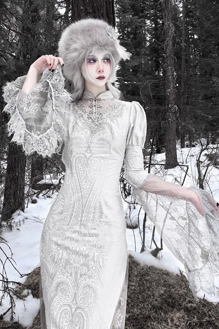 Lolita Dress - The Call Of The Snow Country, Silver, Fishtail Silhouette, High Waist - additional product view 7