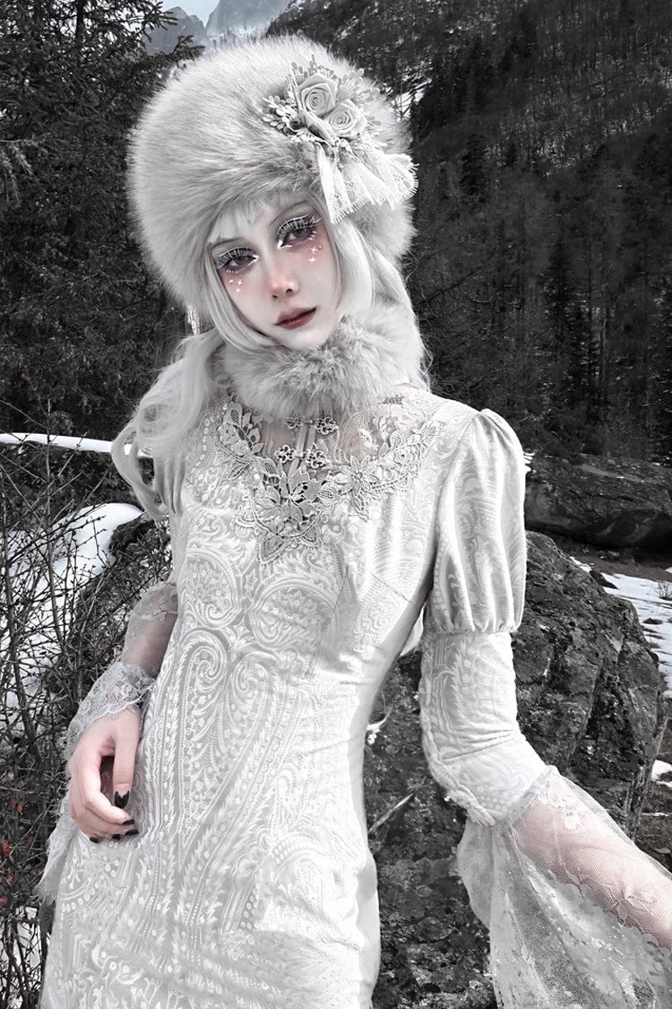 Lolita Dress - The Call Of The Snow Country, Silver, Fishtail Silhouette, High Waist - additional product view 8